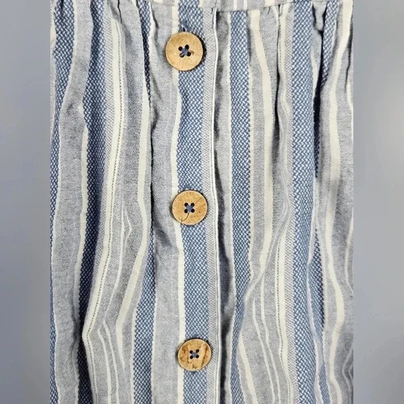Roxy Blue White Stripe Tie Front Button Front Mini Dress Pockets Size M NWT‎